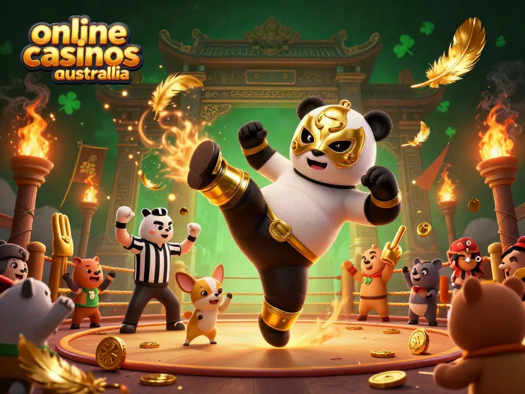 Experience thrilling gameplay with top online casinos Australia in a vibrant 3D kickboxing scene.
