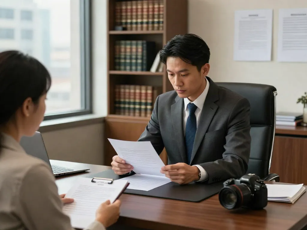Marietta GA DUI lawyer consulting with a client, reviewing case documents in a professional office.