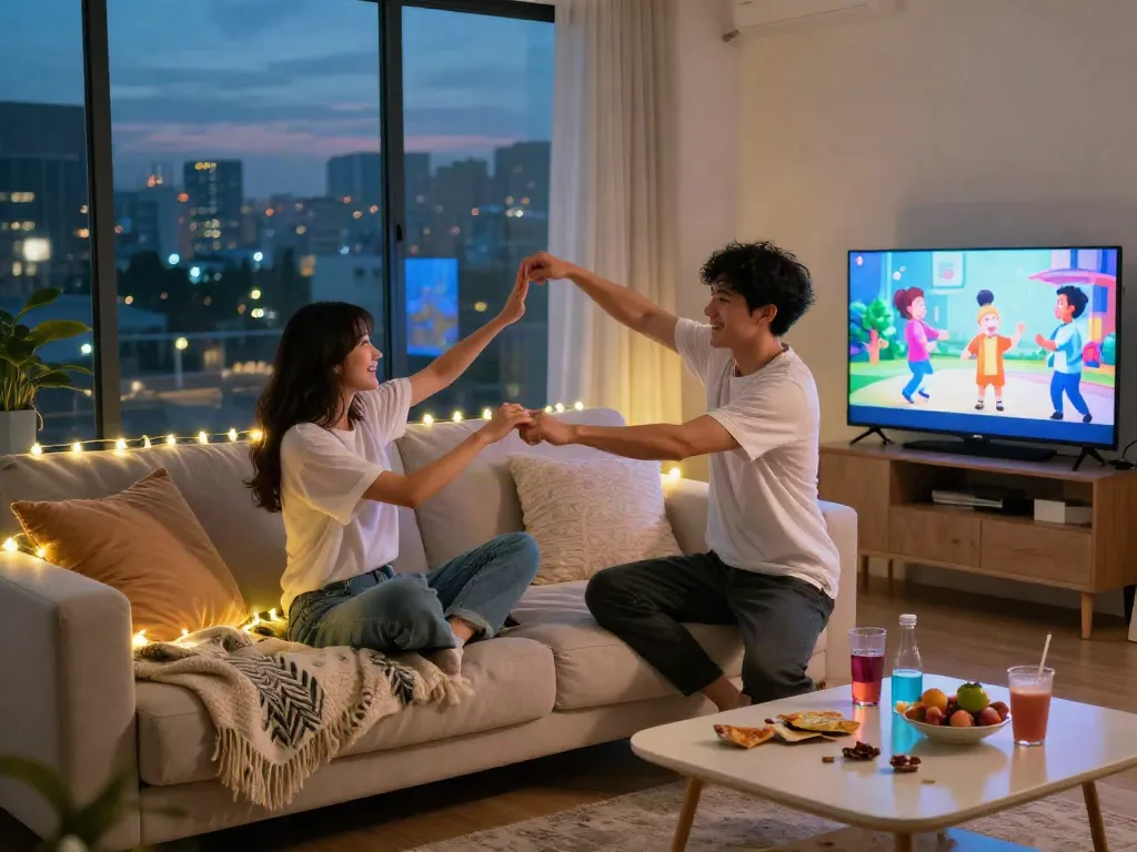 Engaging stepsis porn scene depicting playful interaction on a cozy sofa