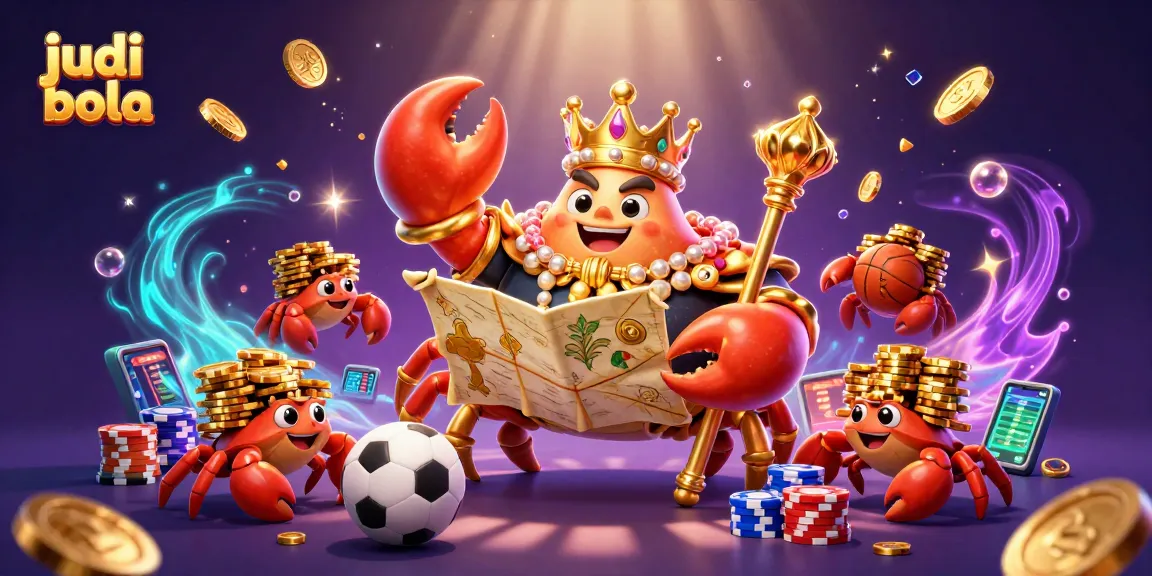 Experience thrilling judi bola action with this vibrant scene featuring a crab emperor amidst dynamic sports elements.