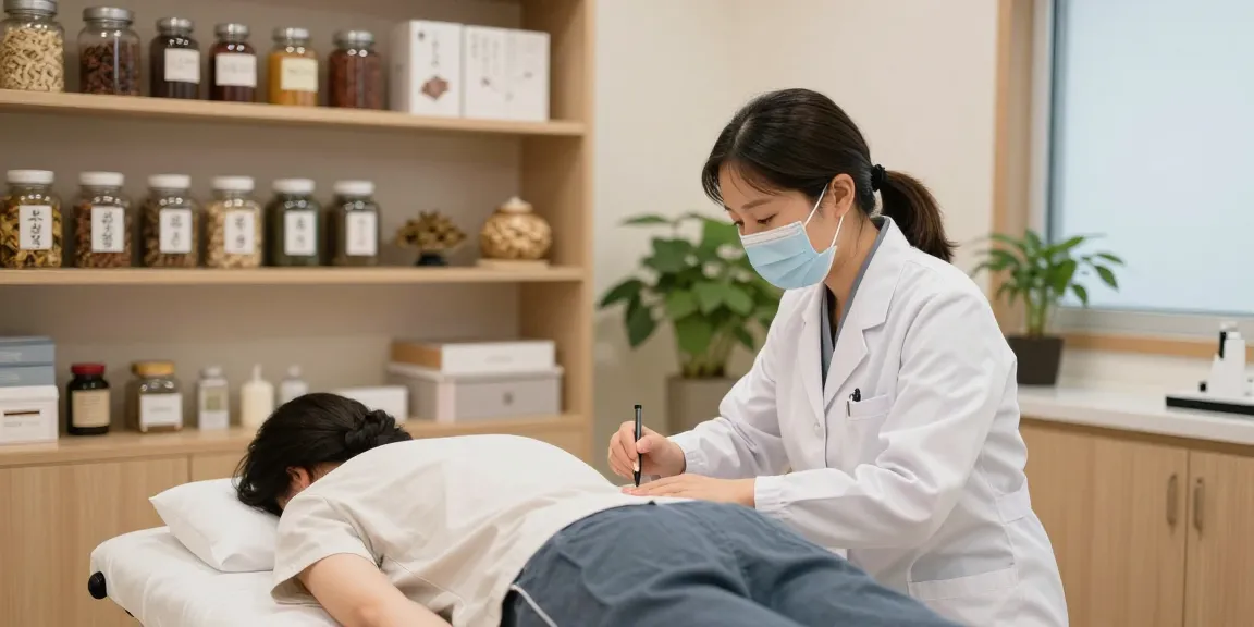 Relaxing treatment at 수원한의원 showcasing acupuncture and herbal medicine.