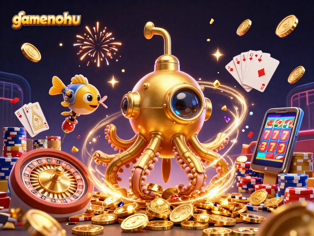 Play exciting slots and jackpots at gamenohu's vibrant casino illustration, showcasing luck and winning.