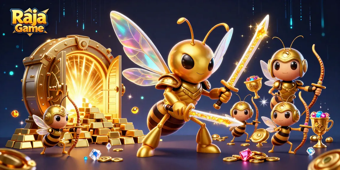 Raja Game engages players with vibrant golden visuals and exciting rewards in this dynamic casino scene.