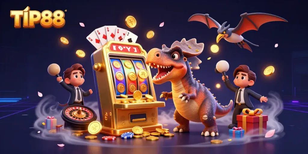 Experience the vibrant excitement of TIP88 with a dinosaur adventure at the slot machine!