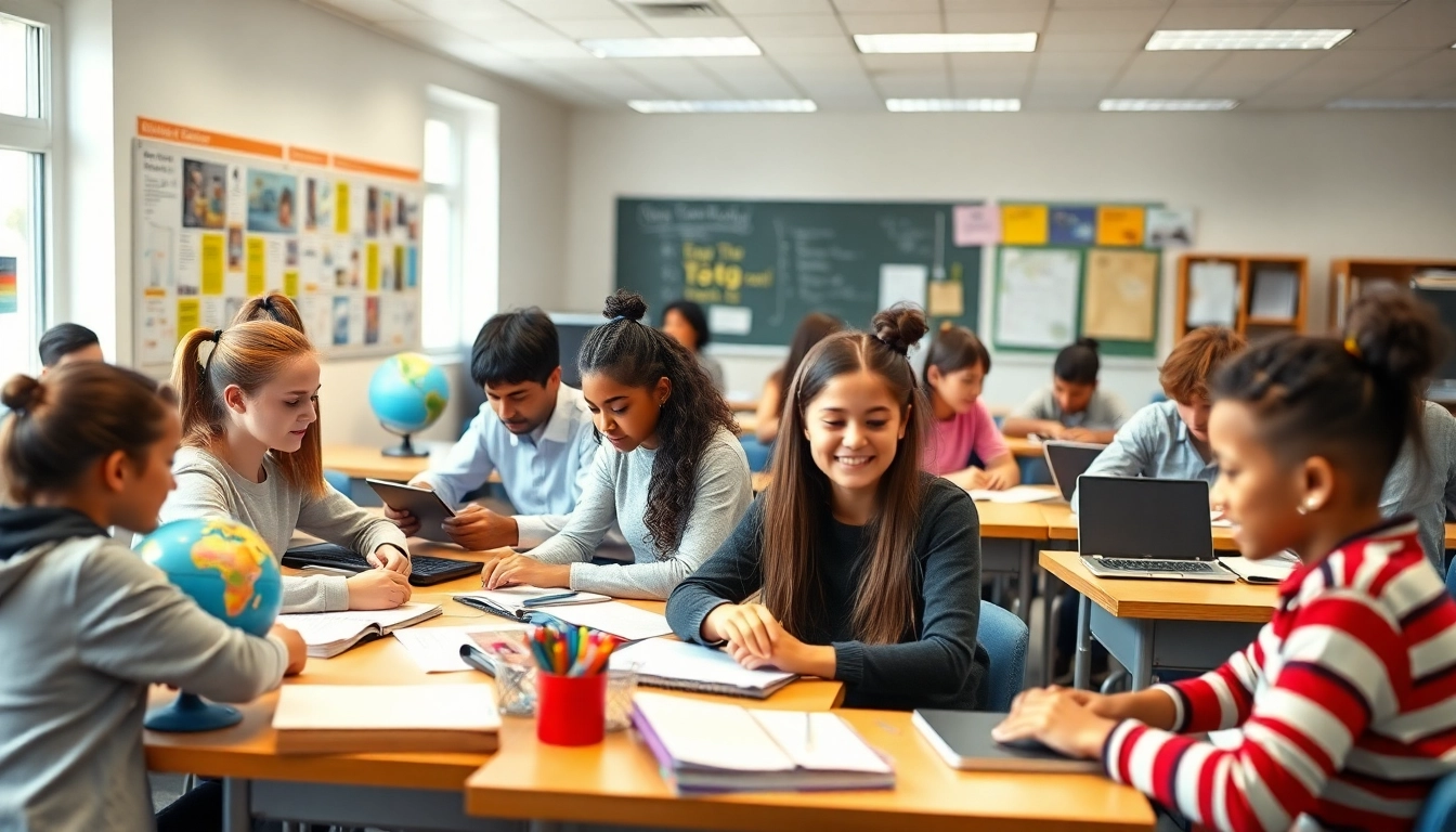 Engaged students learning in a vibrant classroom, promoting Education through collaboration.