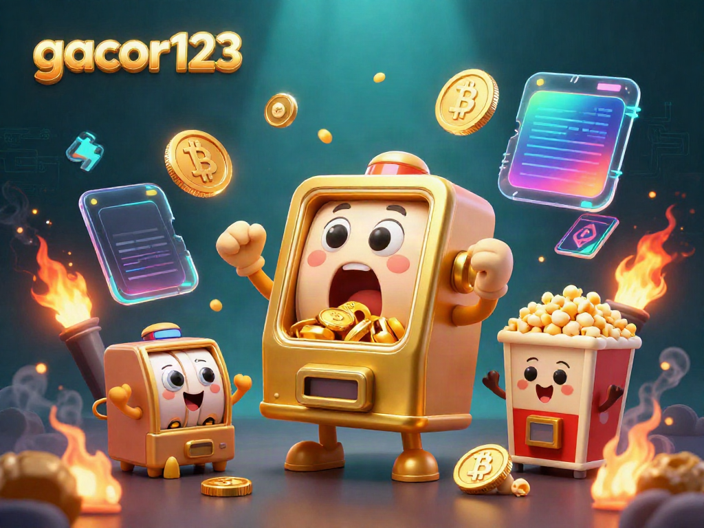 Watch gacor123’s golden slot machine celebrate hitting a jackpot with cheering baby slots and a popcorn sidekick.