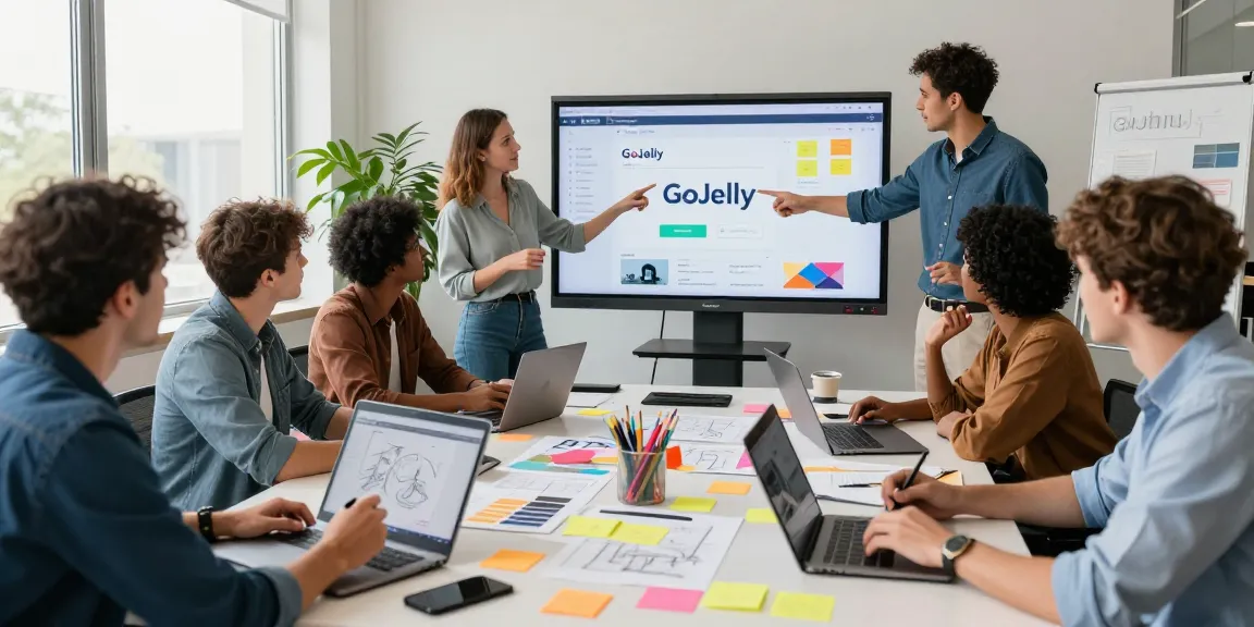 Team collaborating on a mixboard in a vibrant workspace, showcasing creativity and brainstorming.
