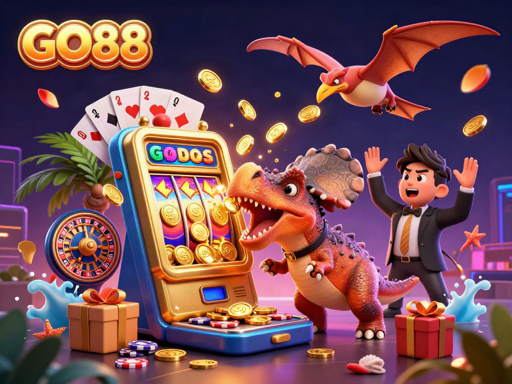 GO88 brings excitement with a pachycephalosaurus jackpot scene at the casino.