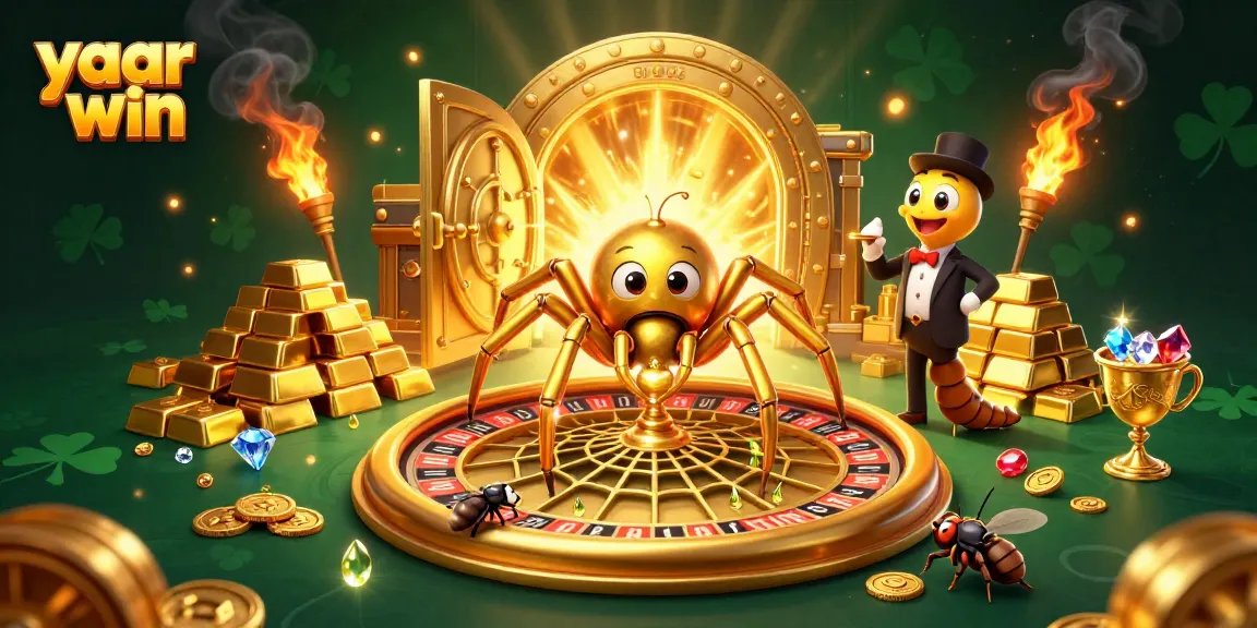 Experience the thrill of yaar win as a fly nervously bets at a roulette wheel web created by a golden spider.