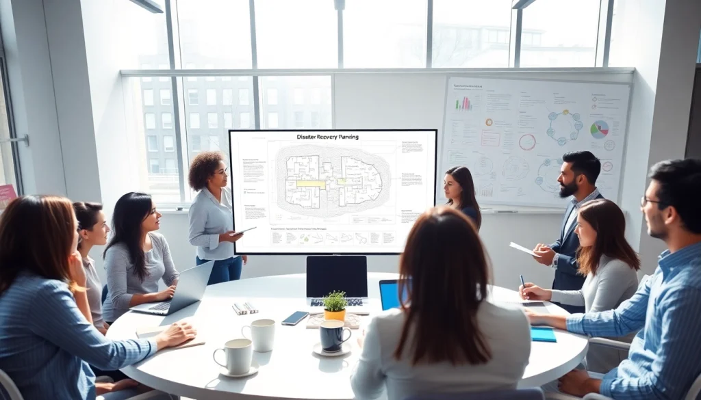 Develop a disaster recovery planning strategy with a diverse team in action.