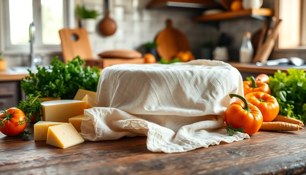 Gebruik van kaasdoek om verse kaas te strijken in een rustieke keuken.