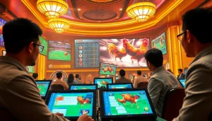 Action-packed moment of đá gà 6789 net, featuring an engaging online betting interface with roosters and vibrant analytics.