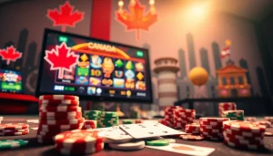 Explore Canada casinos online with vibrant imagery showcasing gaming elements in an engaging environment.