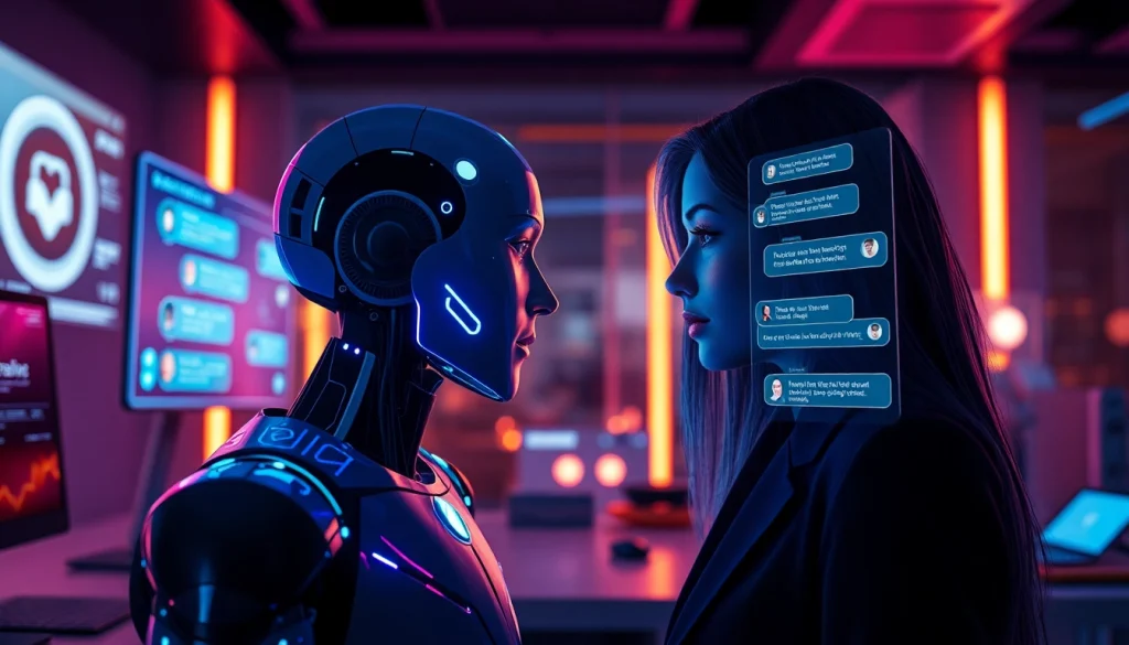 Sexting AI chatbot interface showcasing intimate conversations in a futuristic setting.