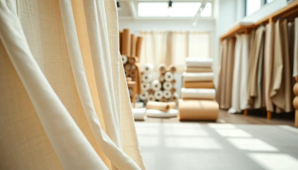 Linnen stof toont zijn unieke textuur en kleur variëteiten in een stijlvolle showroom.