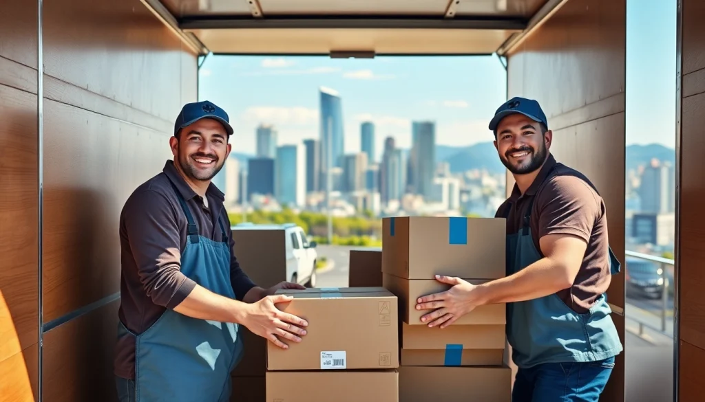 Best moving company in Vancouver professionals efficiently packing in a scenic city environment.