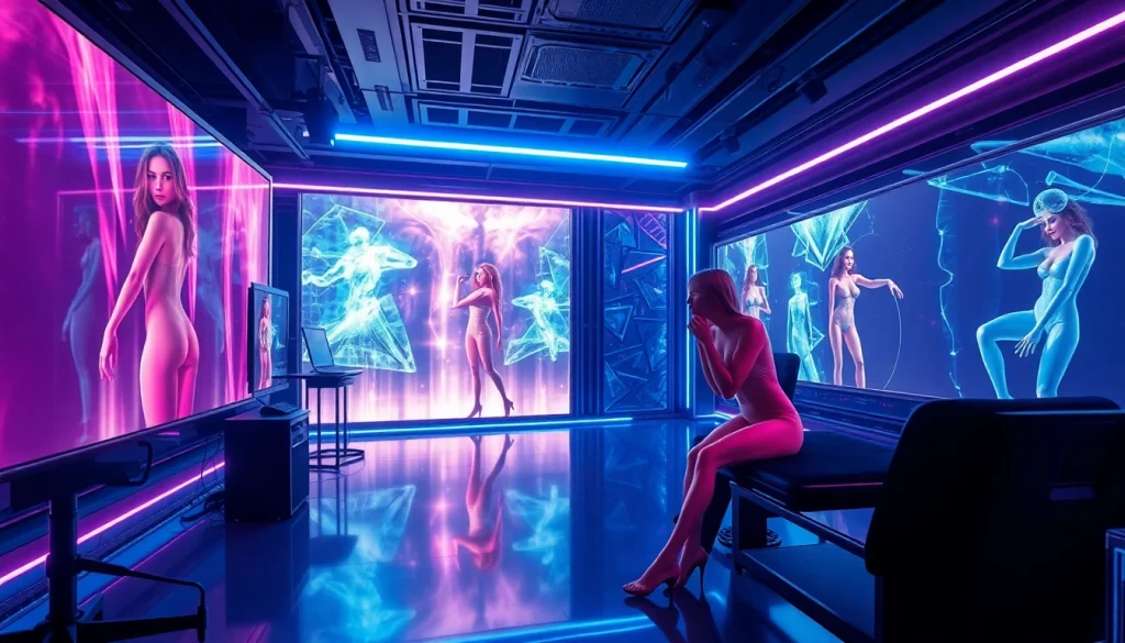 Futuristic AI studio showcasing advanced technology in porn AI presentation.