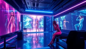 Futuristic AI studio showcasing advanced technology in porn AI presentation.