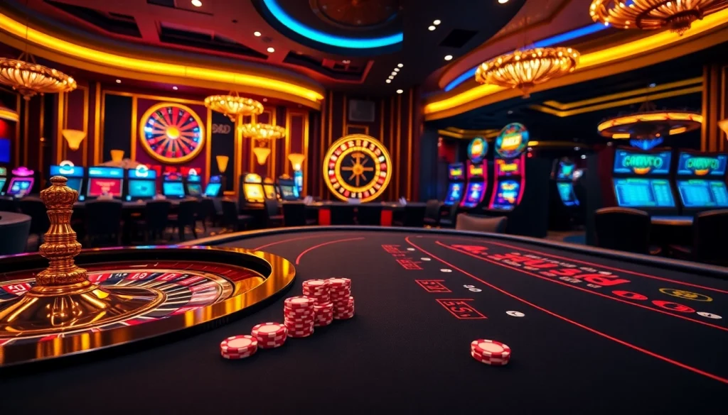 s88vip gamblers engage at vibrant casino tables with roulette wheels and poker chips