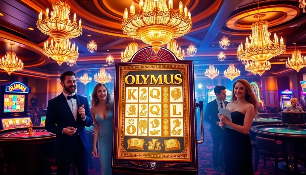 Experience the excitement of the Olympus slot in a luxurious casino atmosphere with engaged players.